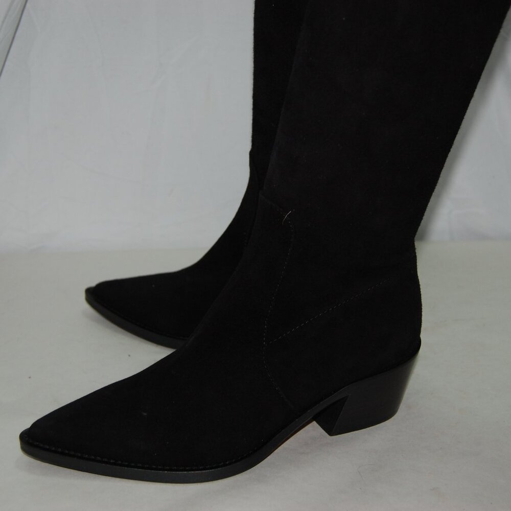 38/US8❤️ITALY VIA ROMA Black Suede Slouch Over The Knee High Heels Boots ITALY